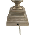 antique silver lamp base with stepped plinth detail and cord exit