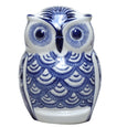 Ming Owl Ceramic 20cm Blue & White decorative owl featuring intricate chinoiserie-inspired detailing and a glossy ceramic finish.
