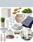 Nancy Meyers-inspired kitchen styling featuring a beechwood citrus reamer and coastal kitchen décor