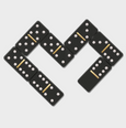 Premium black domino tiles with white pips and gold centre lines from the Natural Wood Dominoes Set.
