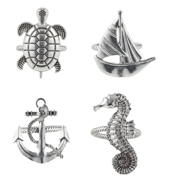 Nautical Napkin Rngs Zinc Set/4