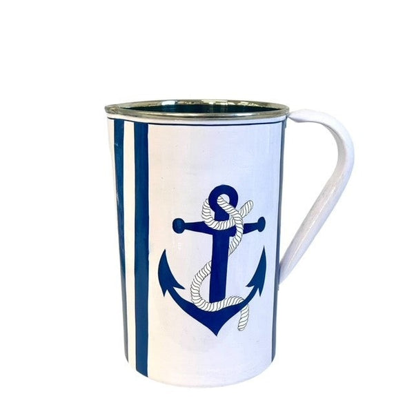 Navy Anchor Stripe Jug Pitcher 20cm with product details visible