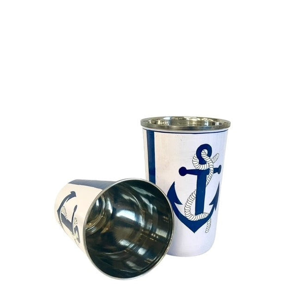 Navy Anchor Stripe Tumblers Set of 2 with product details visible
