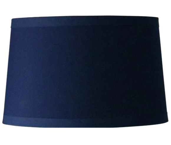 Navy fabric lampshade with tapered drum silhouette for Hamptons and coastal interiors
