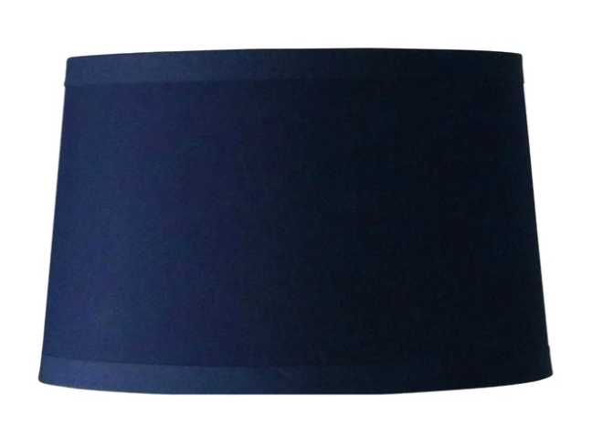 Navy fabric lampshade with tapered drum silhouette for Hamptons and coastal interiors
