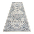 Newport Blue Runner rug with distressed medallion pattern in soft blue, ivory and grey tones