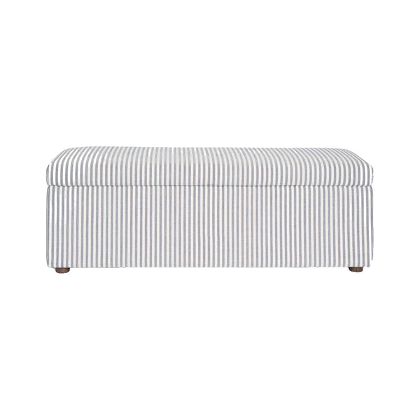 Newport Storage Ottoman White & Blue Pin Stripe