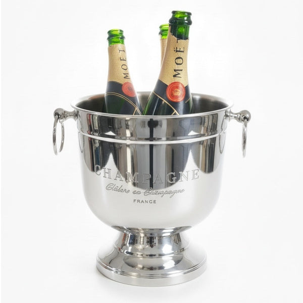 Nickel Champagne Bucket with Ring Handles 26cm with product details visible