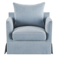Front view of the Noosa Hamptons Armchair Beach showcasing its slipcovered silhouette, fibre-filled cushion, and elegant white piping.