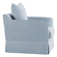 Side profile of the Noosa Hamptons Armchair Beach showing its generous arm design, slipcovered base, and elegant piping detail.