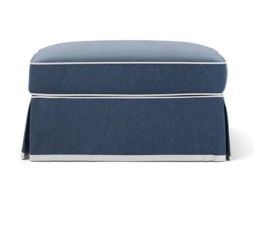 Noosa Hamptons Ottoman Navy With White Piping