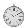 Northampton Wall Clock Silver White with oversized Roman numerals and silver frame on white background