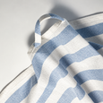Ocean Three Seagulls Tea Towel showing the blue and white striped fabric and practical integrated hanging loop.