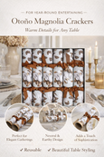 Otono Magnolia Christmas crackers in brown, white and gold floral design displayed on an elegant table setting with candles and neutral décor, reusable crackers styled for refined year-round entertaining and sophisticated festive table styling
