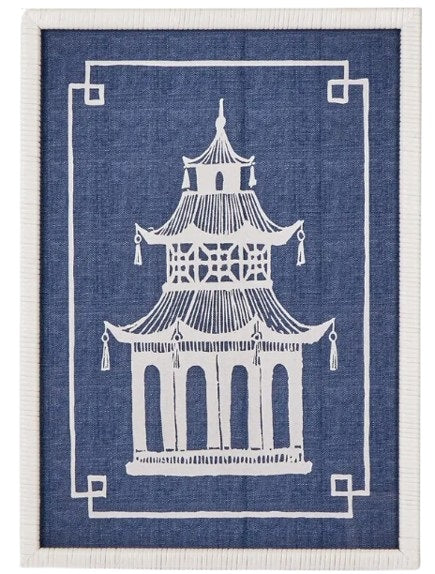 Pagoda Blue and White Wall Art A