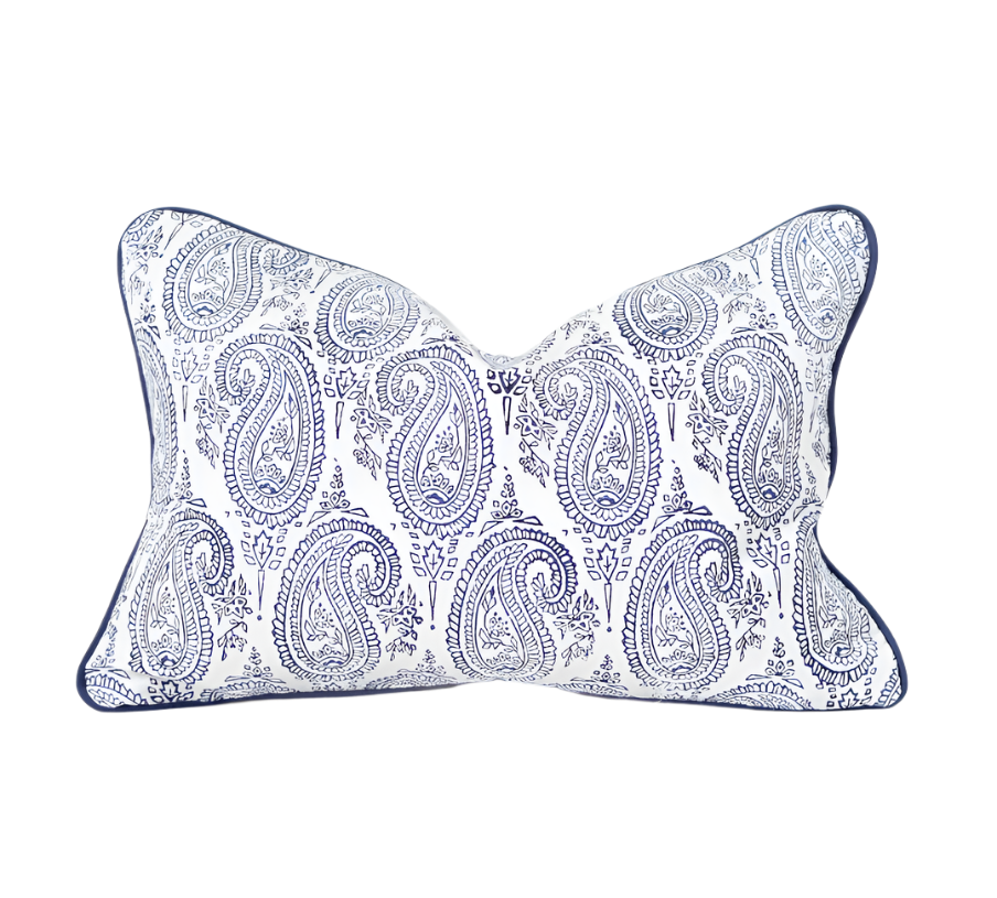 Paisley Silk Blue Medium Lumbar Cushion