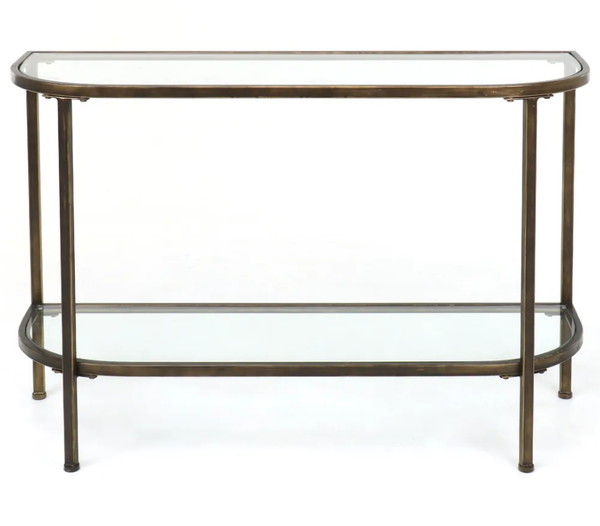 Palladium Curved Glass Console Table Brass