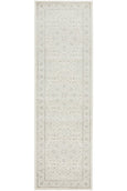 Parker Winter White Runner Rug featuring a distressed traditional design in soft cream and grey tones.