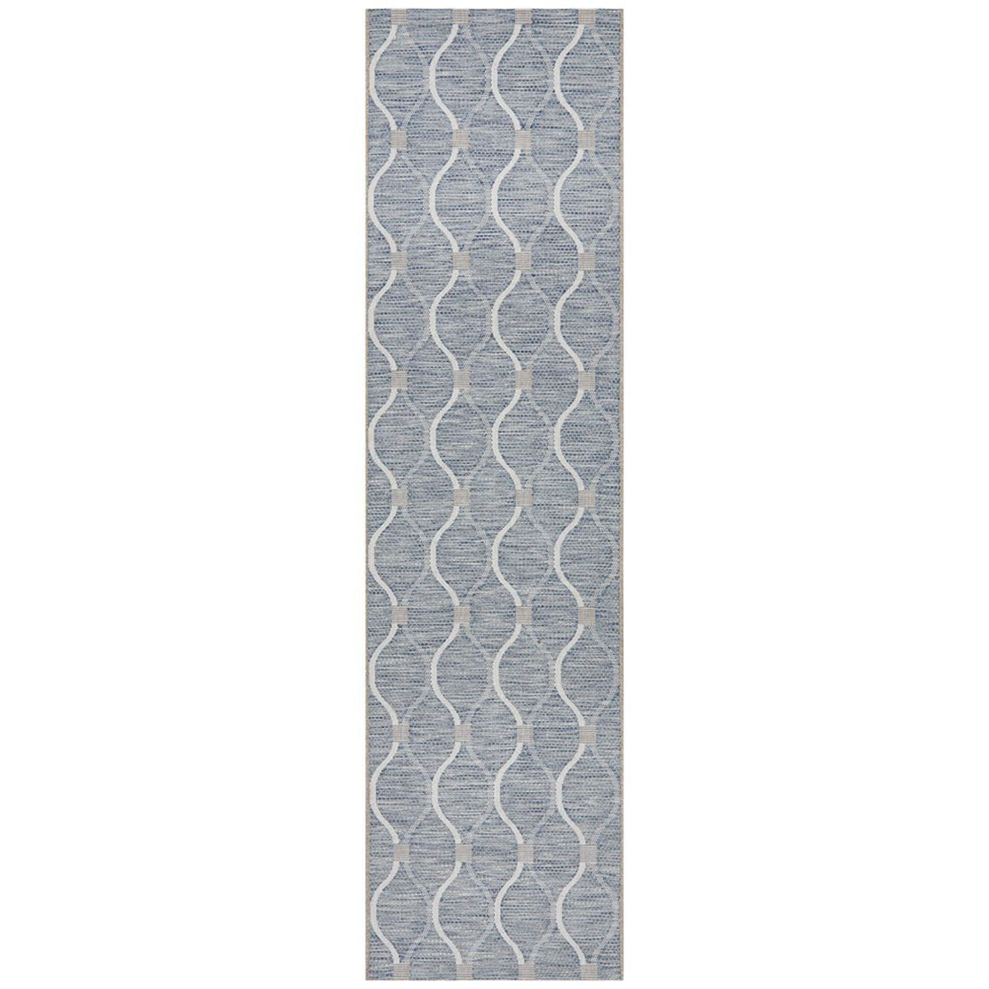 Patio Blue Outdoor Runner with blue and white geometric pattern