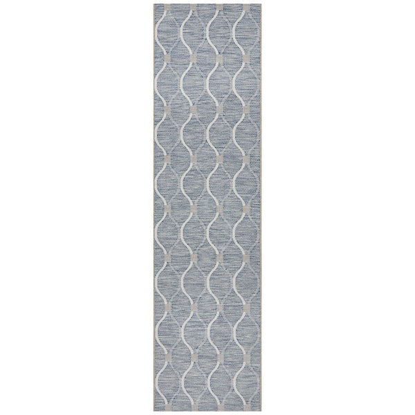 Patio Blue Outdoor Runner with blue and white geometric pattern