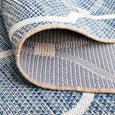Folded detail of the Patio Rug Blue showing flexible flatwoven construction and durable backing