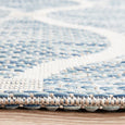 Side profile detail of the Patio Rug Blue showing the low-profile flatwoven 6mm construction