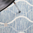 Detailed woven texture of the Patio Rug Blue featuring soft blue and ivory polypropylene fibres