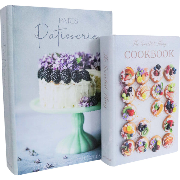 Patisserie and cupcake decorative book boxes set of two with illustrated dessert covers