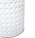 Close-up detail of the Patronga table lamp showcasing woven rattan-inspired texture and chalky ceramic finish.
