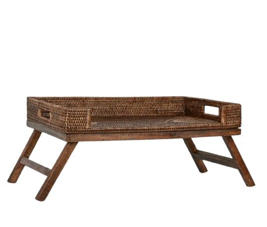 Paume rattan breakfast tray with legs and handles front view