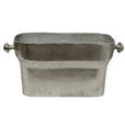 Large rectangular silver planter with rounded handles, crafted from aluminium with a vintage finish.