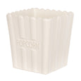 Peggy large stoneware popcorn bowl in off-white with embossed popcorn lettering and fluted design
