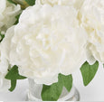 Close-up of the Peonies in Water Vase White showing soft layered petals and realistic green foliage.