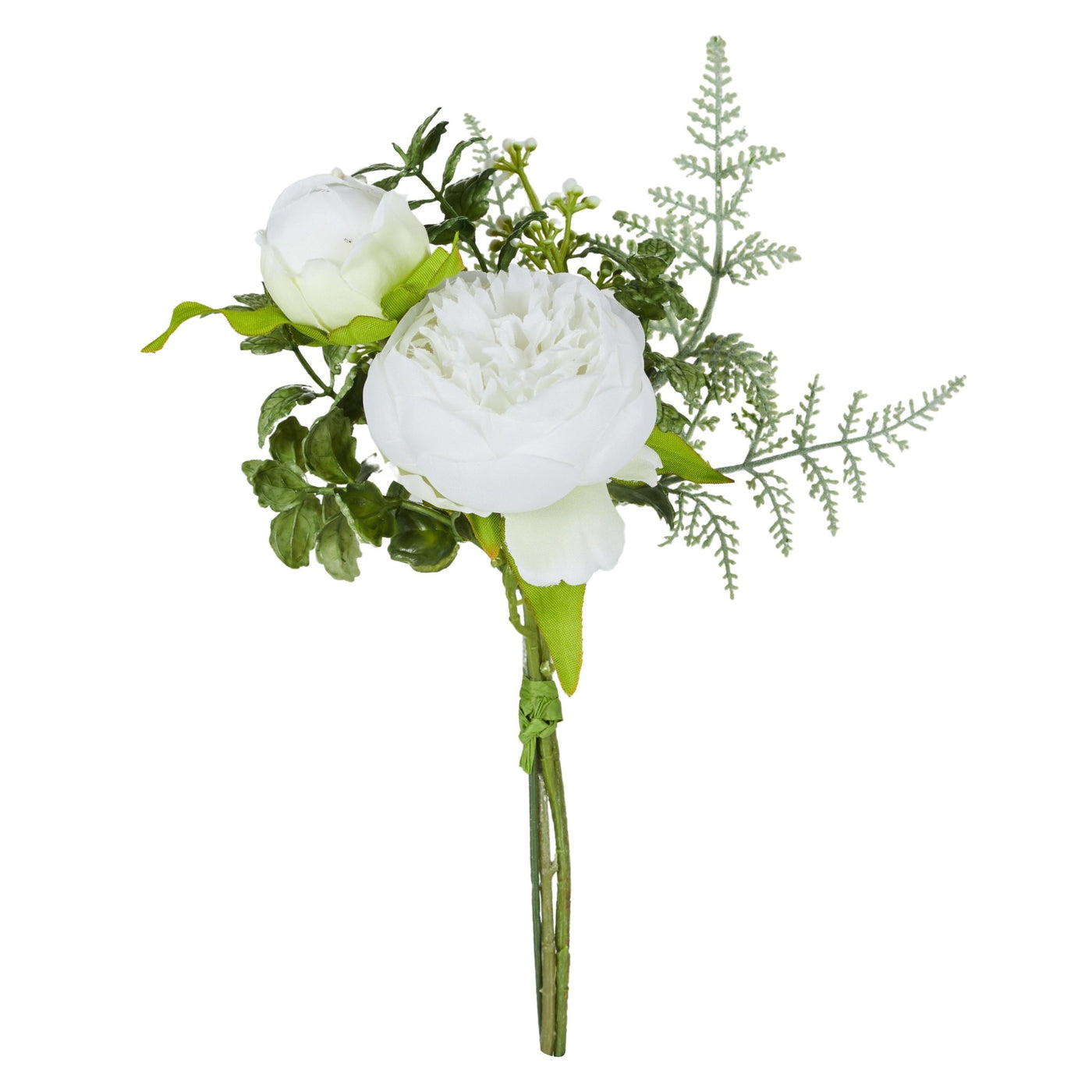Peony Fittonia Mix Bouquet White featuring realistic white peony blooms, buds and textured green foliage