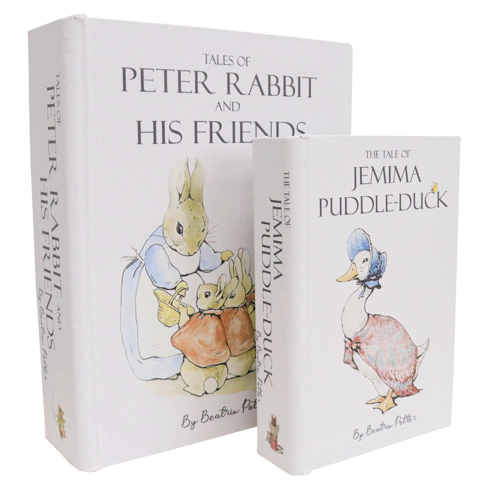Peter Rabbit and Jemima Puddle-Duck decorative book boxes set of two with illustrated pale covers