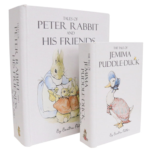 Peter Rabbit and Jemima Puddle-Duck decorative book boxes set of two with illustrated pale covers