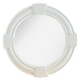 Porthole Mirror White featuring a handcrafted solid mahogany frame with a crisp white finish and bevelled circular mirror.