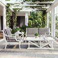 Portofino Coffee Table White styled in a covered Hamptons outdoor living area with striped seating