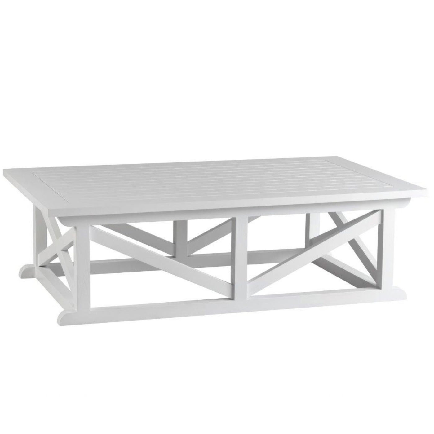 Portofino Coffee Table White by Xavier Furniture in solid teak with cross-braced base and slatted top