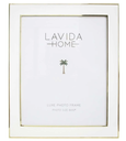 White and gold 8x10 photo frame with elegant enamel finish and slim gold trim for coastal and contemporary interiors.