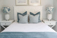 Side view of the Portsea lamp shade showcasing the detailed blue botanical floral pattern on premium cotton fabric.
