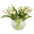 Real Touch Tulip in Water Vase White with lifelike white flowers and green foliage in clear glass vase