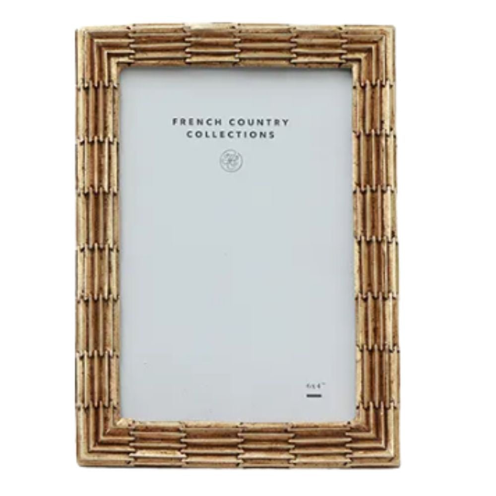 Ridge Frame Champagne 4 x 6 inch metal photo frame with Art Deco-inspired ridged champagne gold finish.