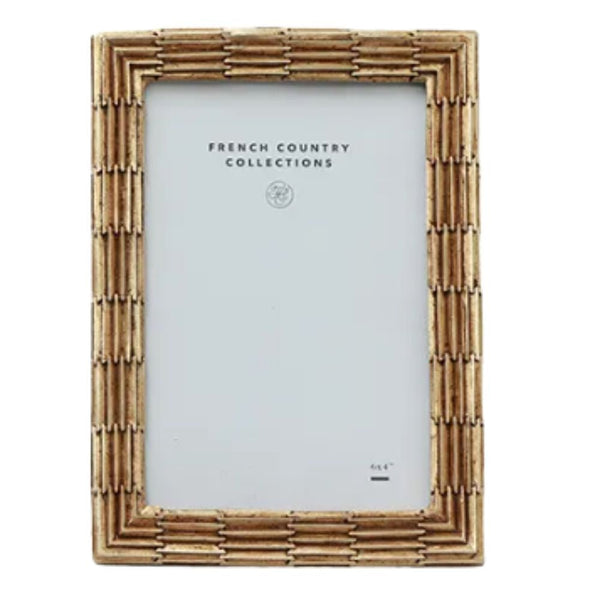 Ridge Frame Champagne 4 x 6 inch metal photo frame with Art Deco-inspired ridged champagne gold finish.