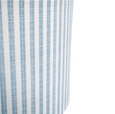 Coastal bedside styling with Riviera Lamp in blue and white striped linen shade
