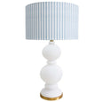 Riviera Lamp with white sculptural glass base and blue striped linen shade in Hamptons coastal style