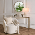 Close-up detail of the Roco table lamp featuring natural alabaster and brass-finished iron frame
