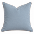 Rodeo Baby Blue 60cm velvet cushion cover with contrasting white piping and plush feather-style shape.