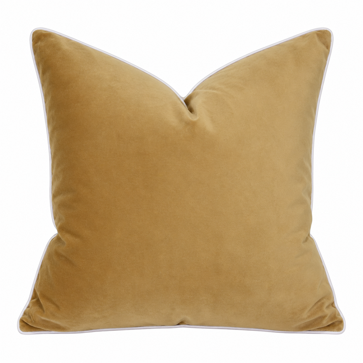 Rodeo Caramel Cushion 50cm in warm caramel velvet with contrast white piping