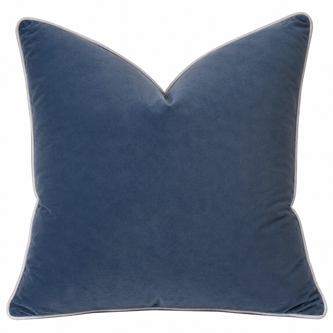 Rodeo Ocean Cushion 60cm in dusty blue velvet with contrast white piping